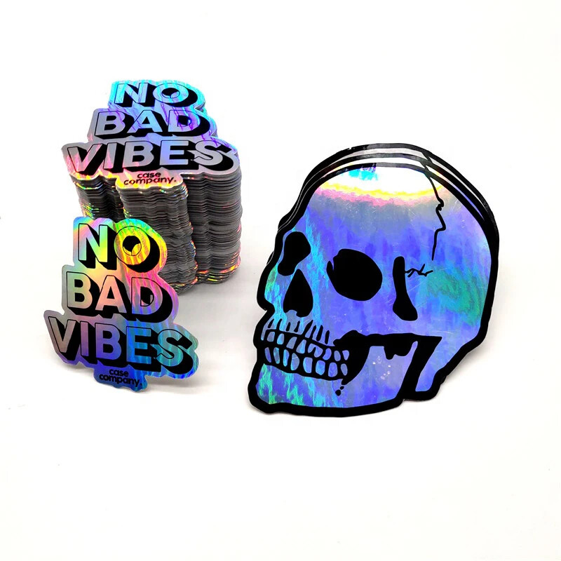 100 Holographic Stickers Custom Logo Name Waterproof Laser Silver Die Cut Vinyl