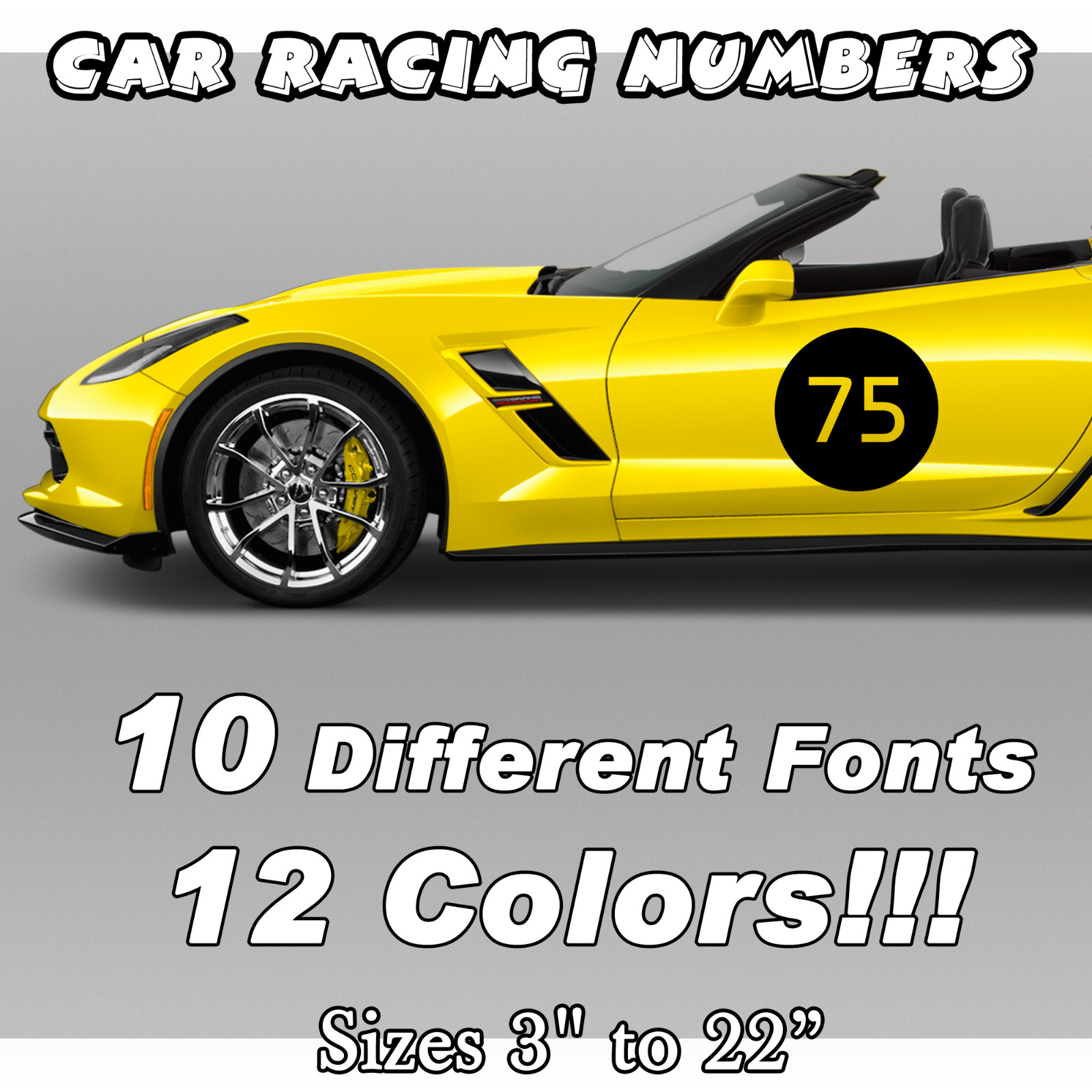 2 pack Racing Car numbers die-cut circle door custom number rally sport decal V8
