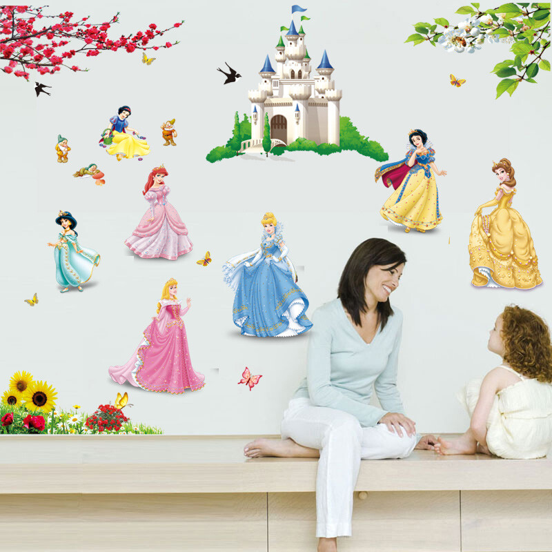Large Princess Castle Wall Stickers Colorful Vinyl Decal Girls Kids Bedroom Art