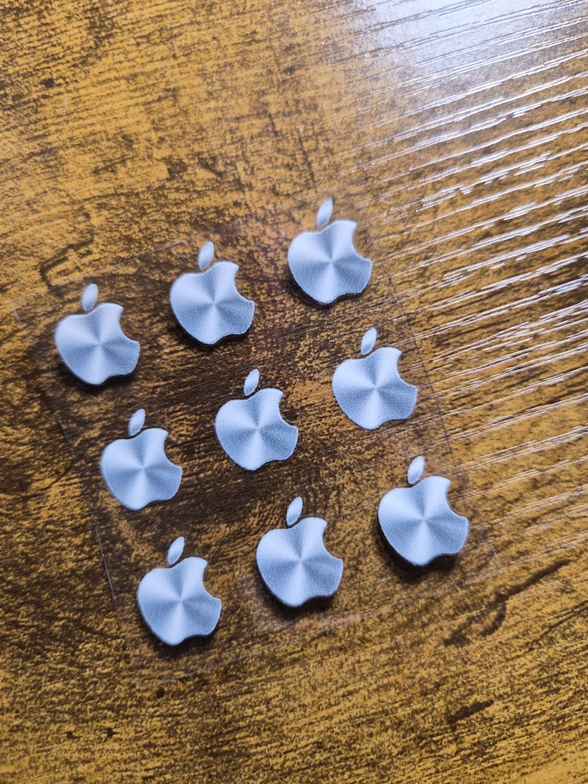 9 pc. Apple Logo Metallic Silver 5/8 in tall UV DTF Decal Sticker waterproof USA