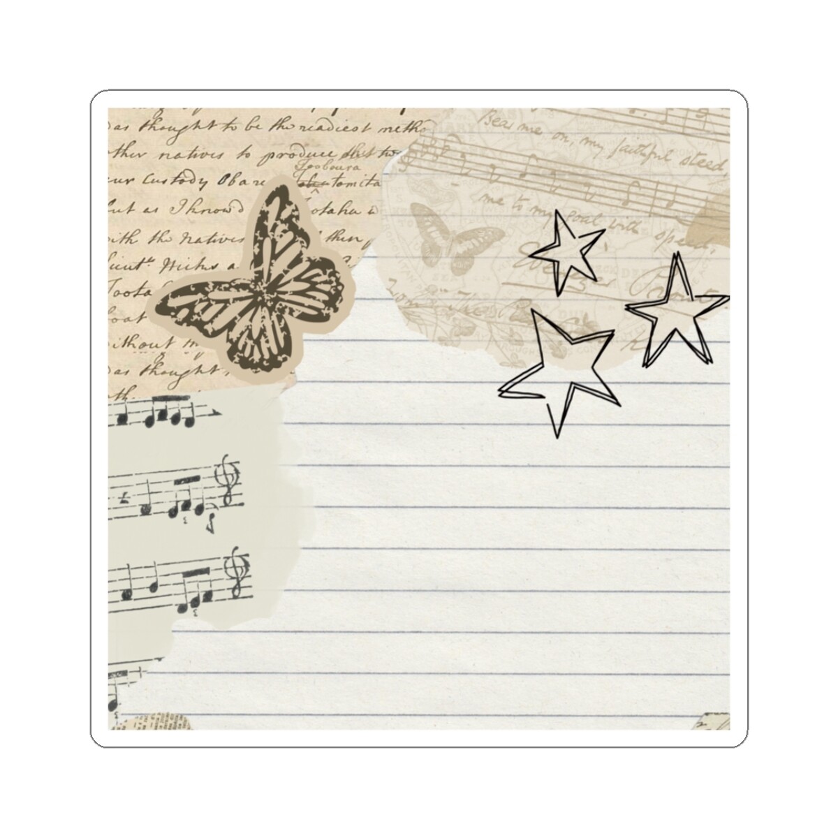 Vintage Butterfly & Stars Stickers, Aesthetic Laptop Decal, Journal Decoration,