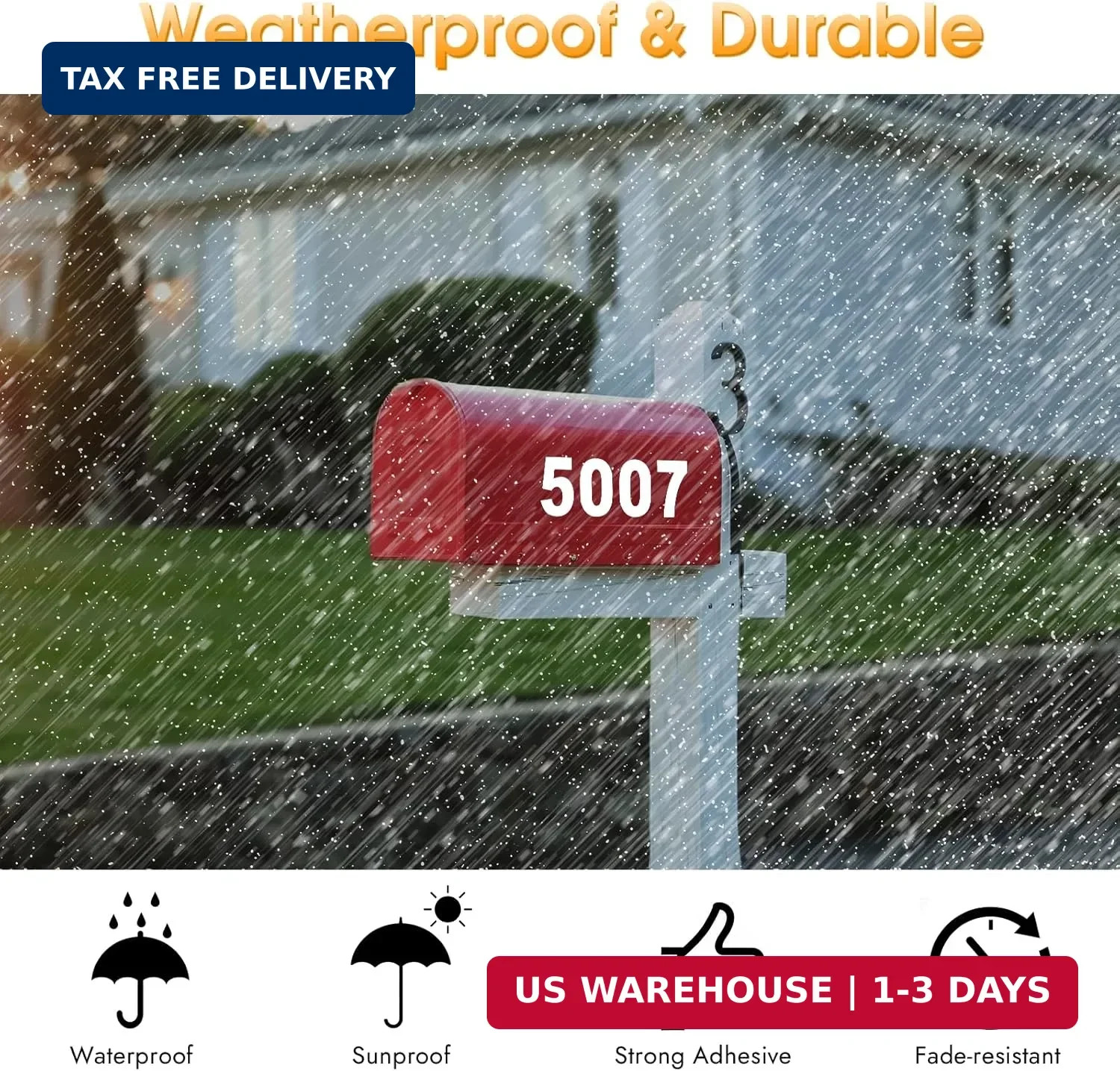 MOWPOG 80 PCS Reflective Mailbox Numbers for Outside, 3 Inch Self Adhesive Water