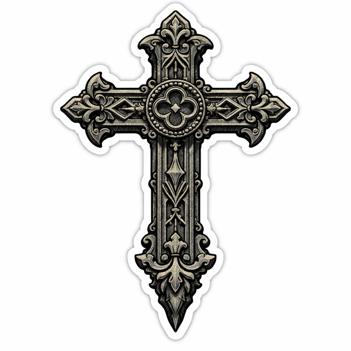 3 inch Ornate Gothic Cross Vinyl Sticker Medieval Religious Decal