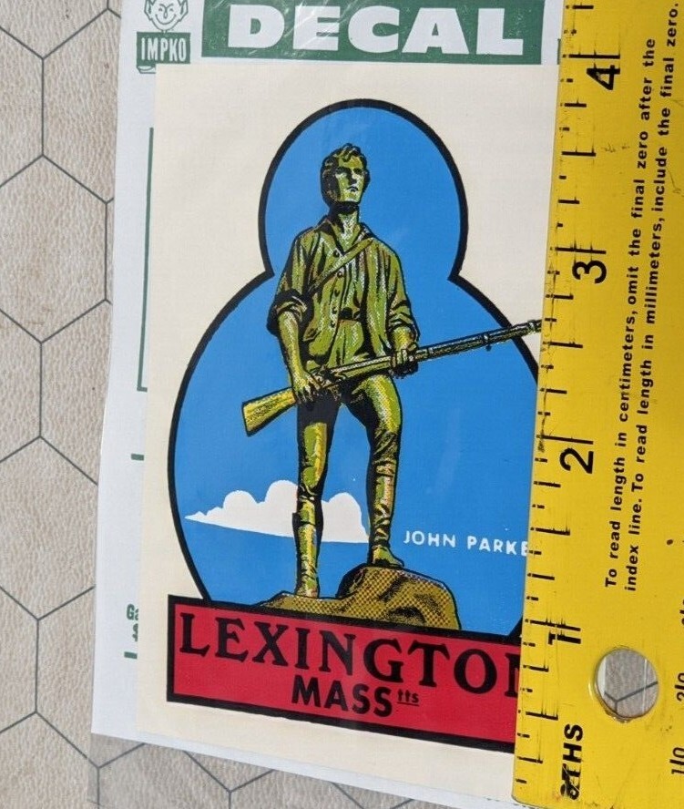 Lexington Mass John Parker Statue 3" x 4" Lot of 2 Vintage Impko Decals!