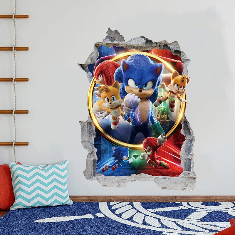 Sonic The Hedgehog Cartoon 3D Broken Wall Stickers Children's Bedroom Decoration