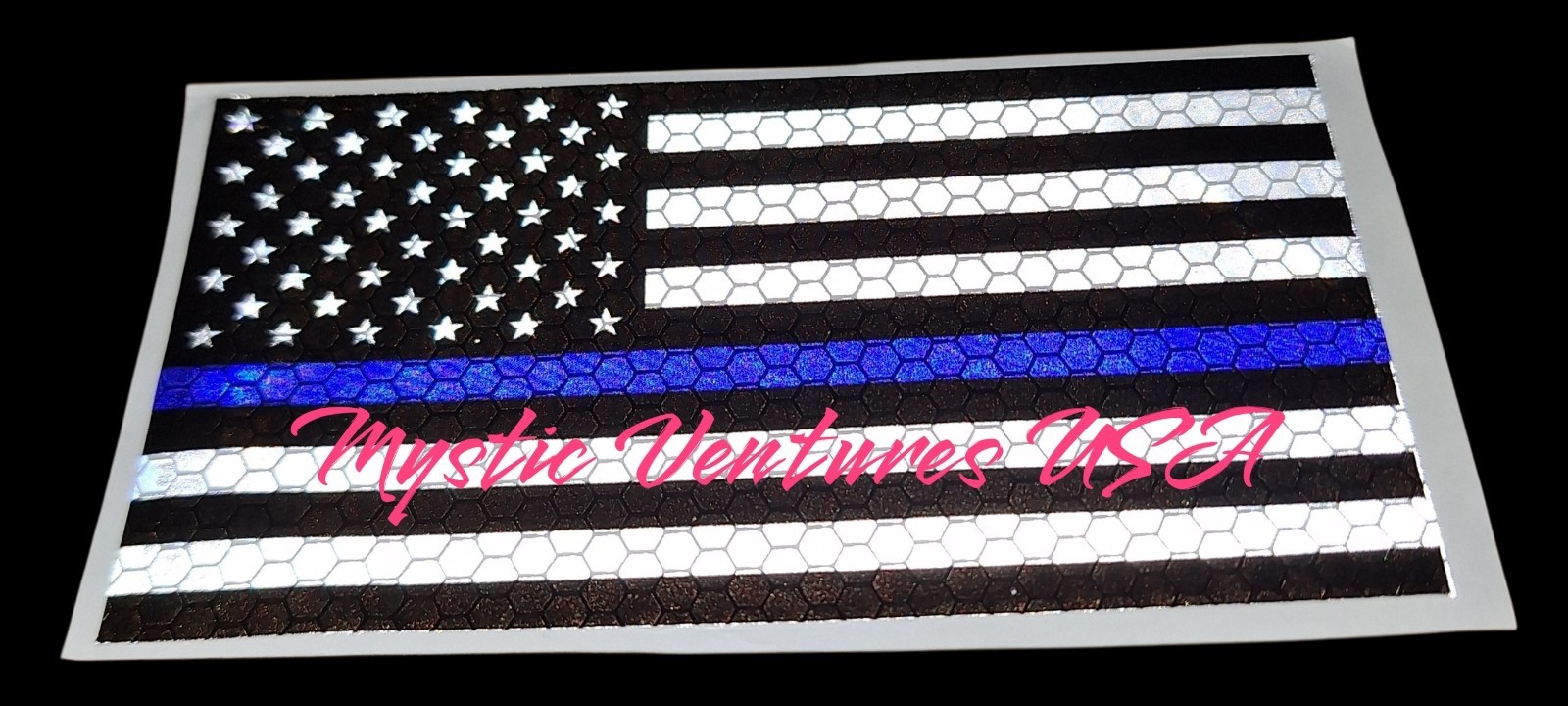 Reflective Thin Blue Line Flag Sticker 5" x 3" Rain Carwash Proof Vinyl Police