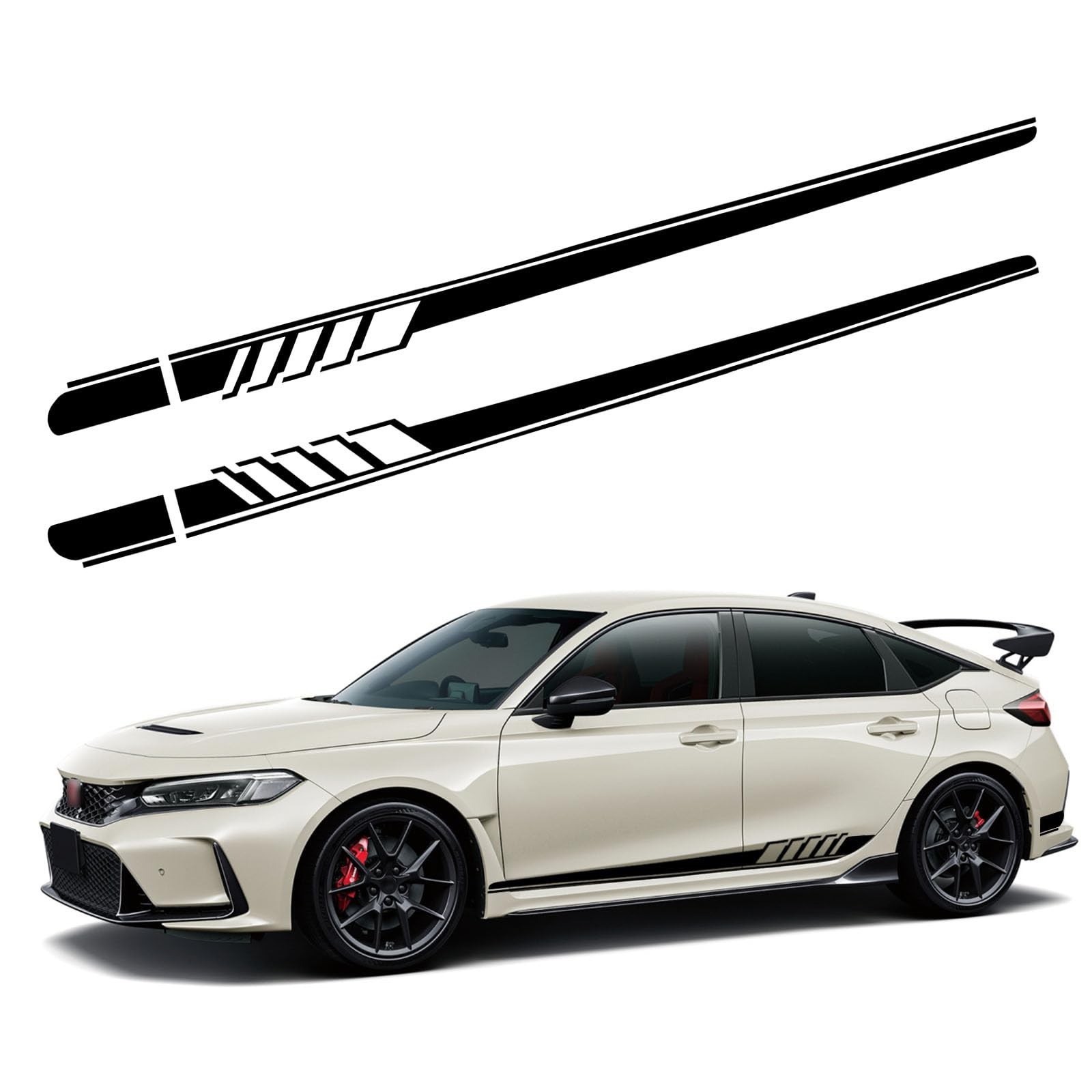 2Pcs Black Car Side Skirt Decals 88.58" Long Stripe Stickers Universal