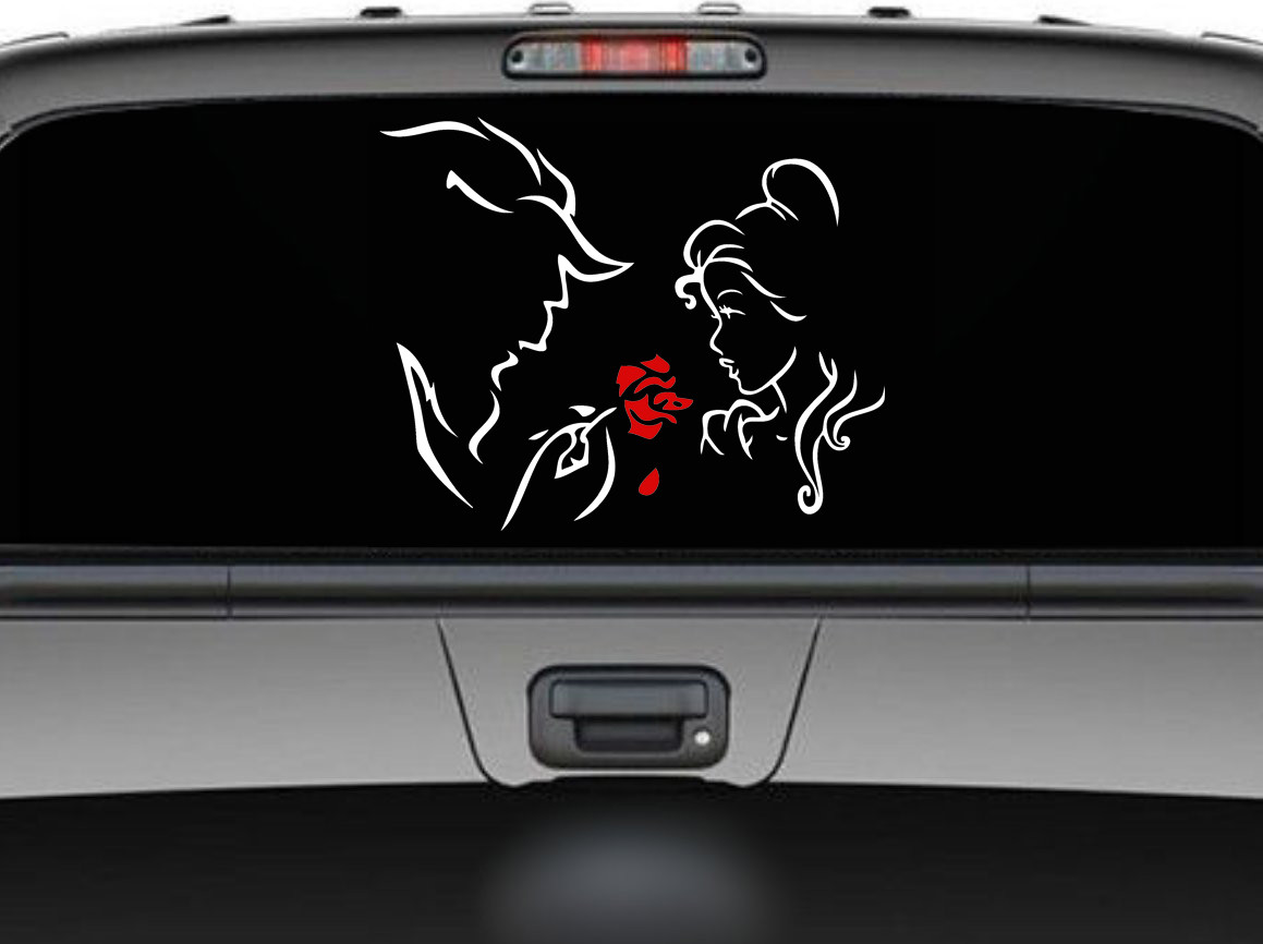 Beauty and the Beast and the Red Rose car truck SUV decal sticker 11" Red/White