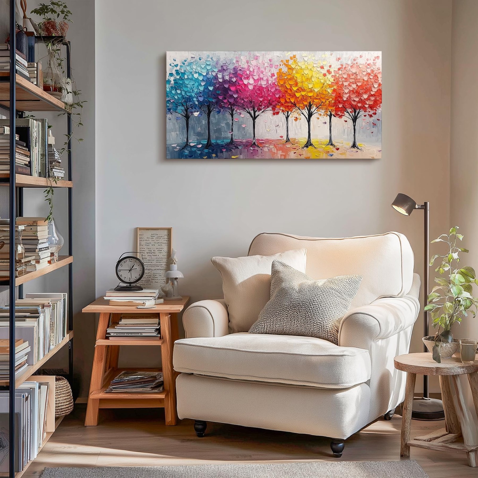 crmotu Colorful Trees Wall Art, Abstract Forest Large Wall Decor, Nature Land…