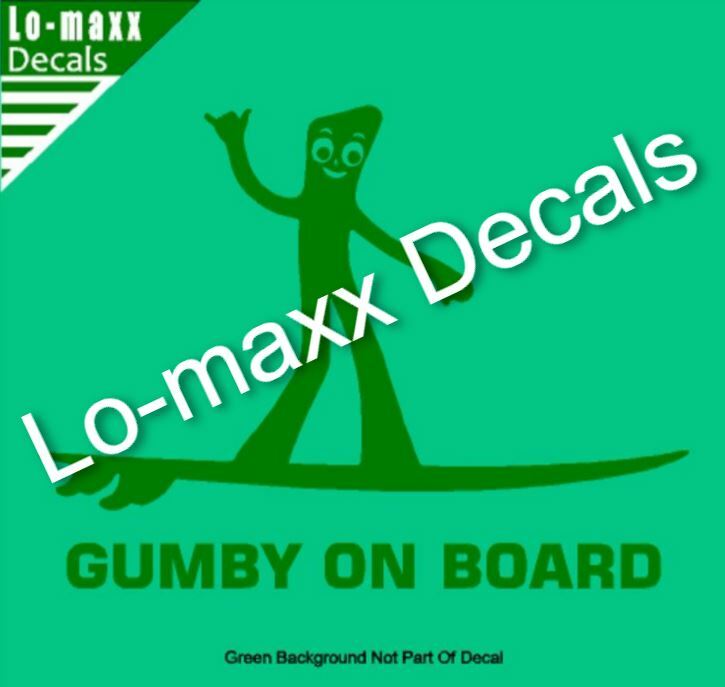 Gumby On Board Hang Loose Shaka Surfer Superior Quality Die Cut Vinyl Decal