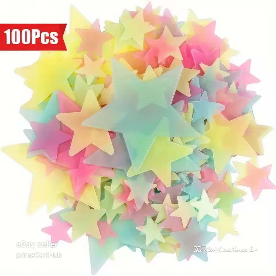 3D 100 pcs Stars & Moon Set – Fluorescent Ceiling stickers for Nursery & Bedroom