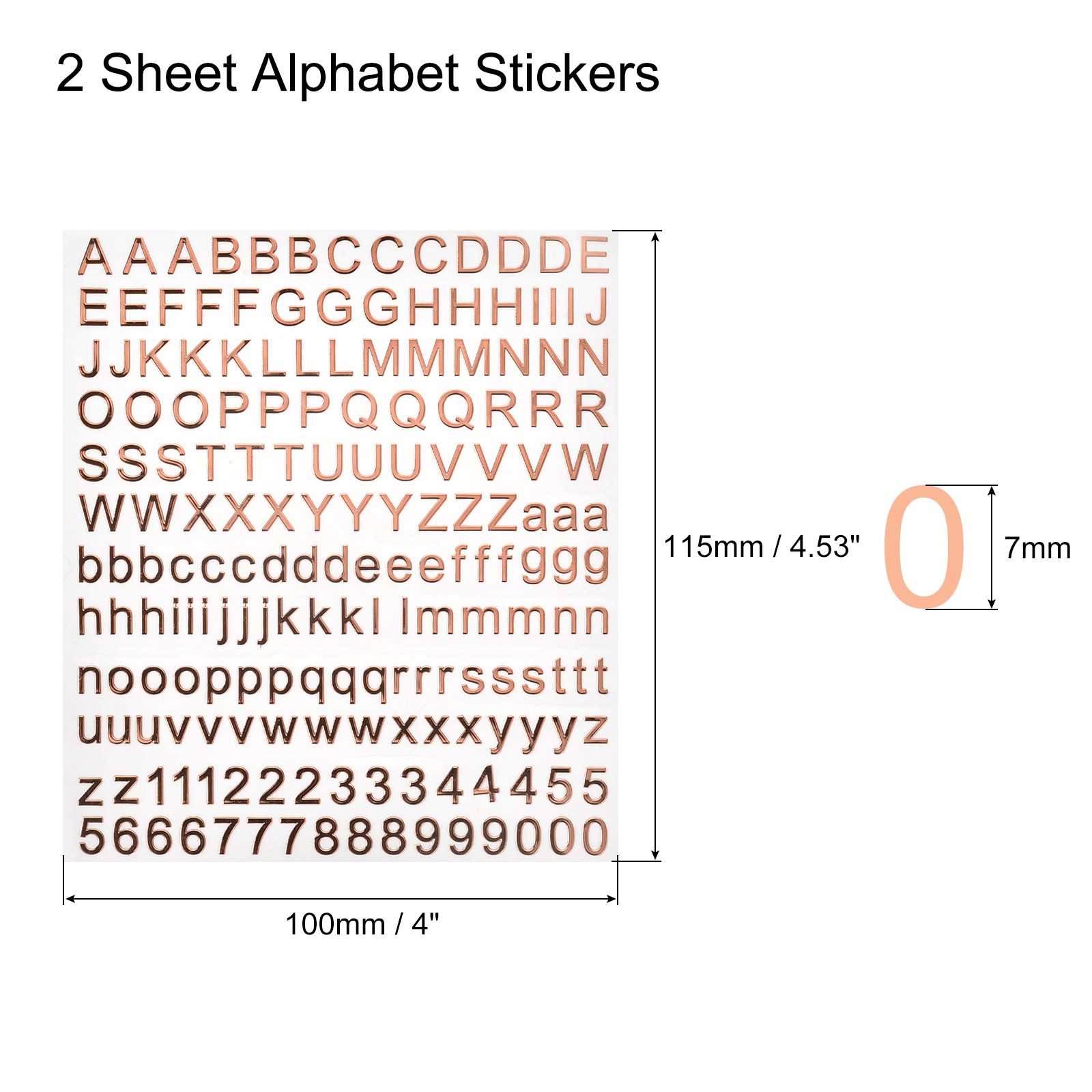 2 Sheets Alphabet Letter Number Sticker Foil Glitter Self Adhesive, Rose Gold