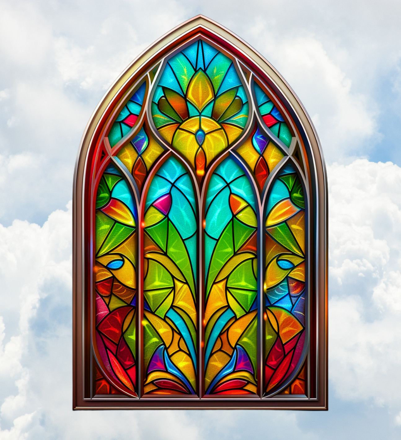 Church Glass Faux Stained-Glass ARCH WINDOW CLING Size 10.6" Vinyl