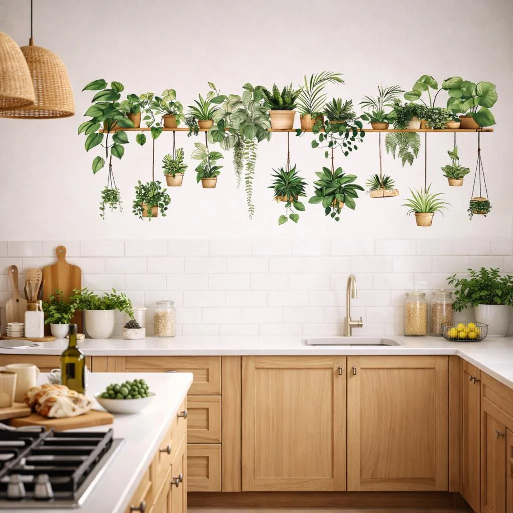 Indoor Plant Shelf Wall Decal | Potted Greenery Mural