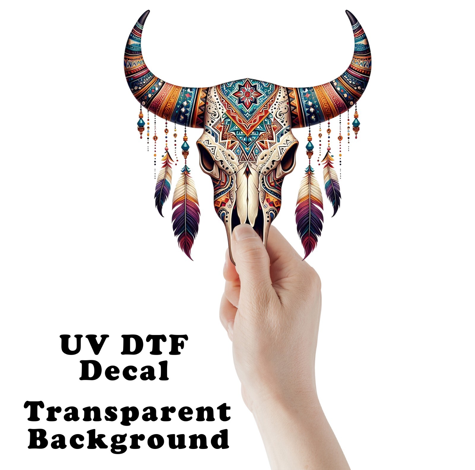 Tribal Cow Skull UV DTF Transparent Sticker / Decal