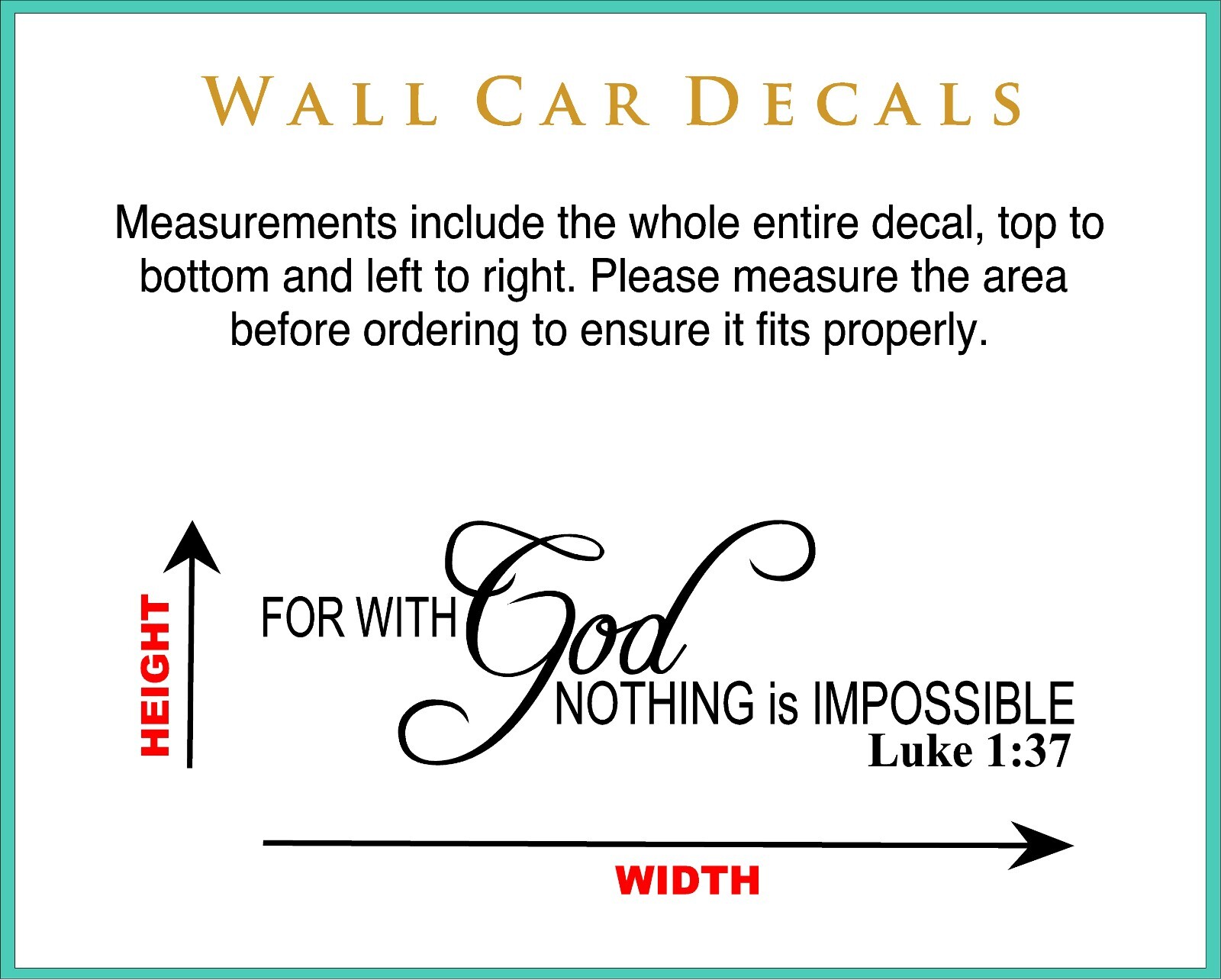 Luke 1:37 With God Nothing Impossible Bible Verse Wall Quote Vinyl Decal Sticker
