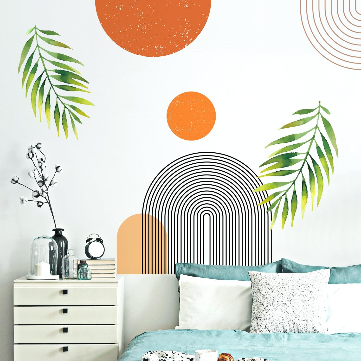 Boho Mid-Century Modern Wall Decals Peel and Stick, Large Archs Sun Vinyl Wal…