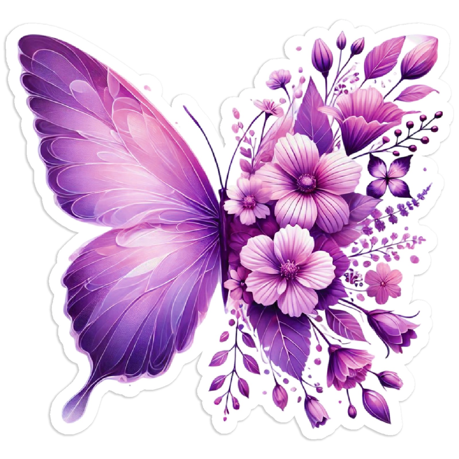 Purple Butterfly Flower Wings – Vinyl Decal Sticker – Car Window Laptop – #209
