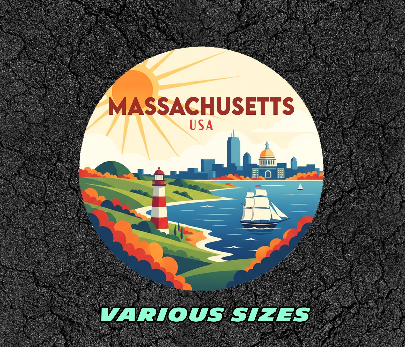 Massachusetts Usa Vintage Travel Sticker Die Cut Waterproof Vinyl Laptop Decal