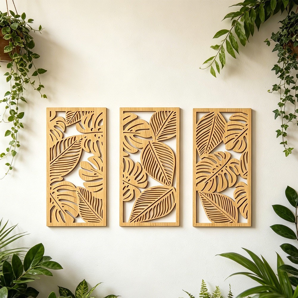 Rustic Hollow Wood Wall Hanging Decor for Bedroom and Living Room Brown Finish