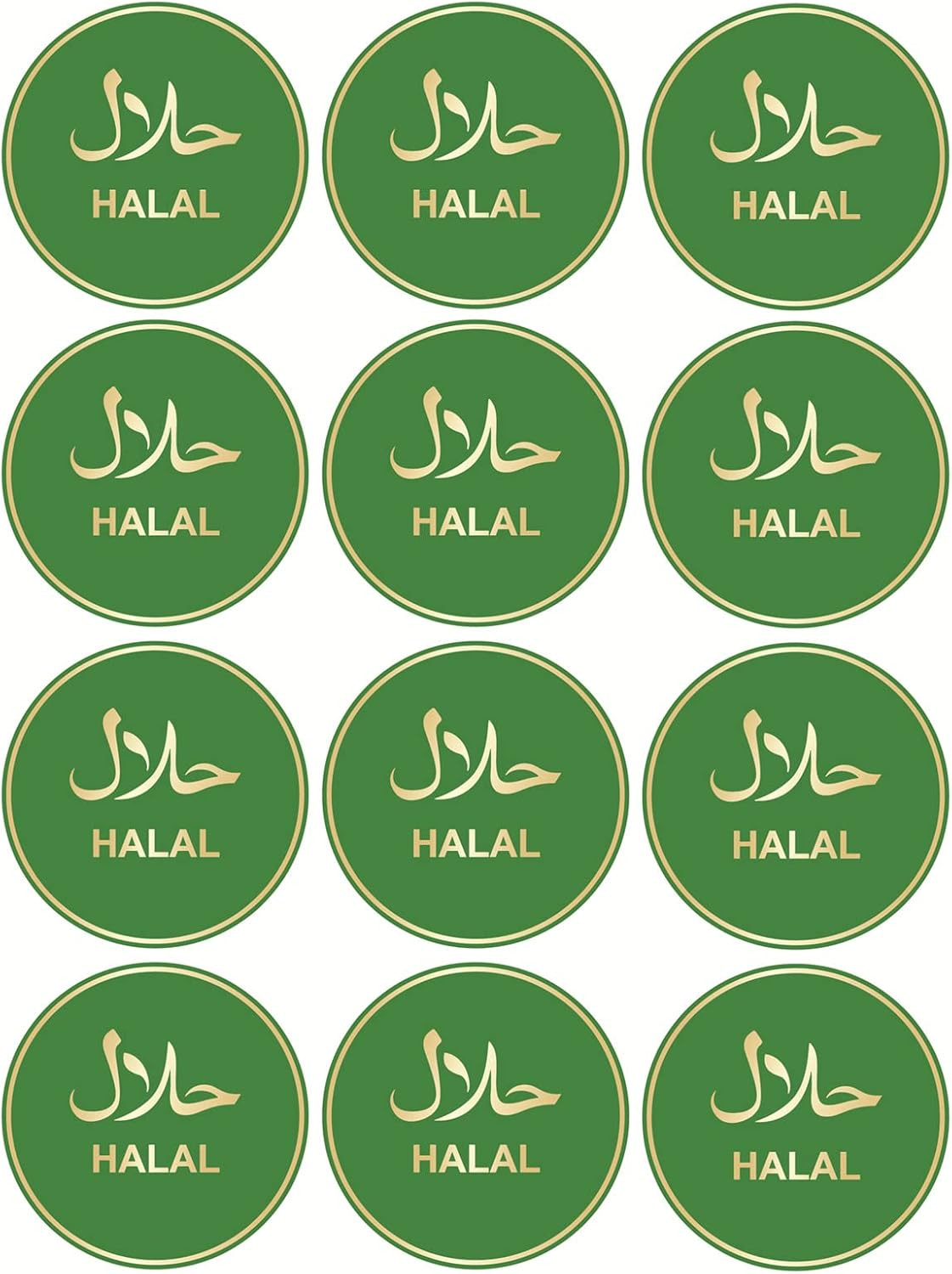 Halal Sticker for ,1.5Inch 300Pcs Green Gold Stamping Halal Sticker for