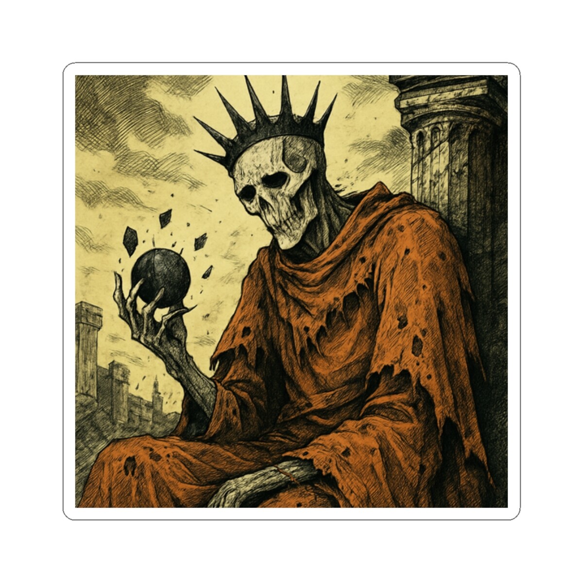 Sticker Post-Apocalyptic Skeletal King Art 2×2 3×3 4×4 6×6