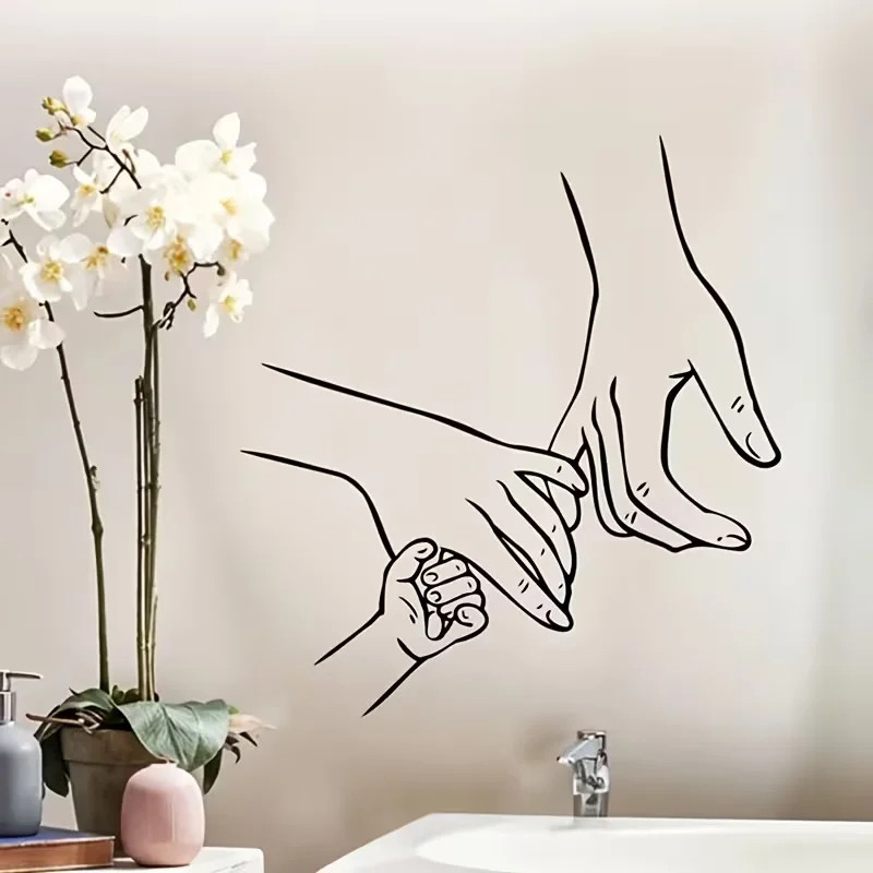 Family Handprint Wall Art – Black & White, Self-Adhesive Decal for Living Room