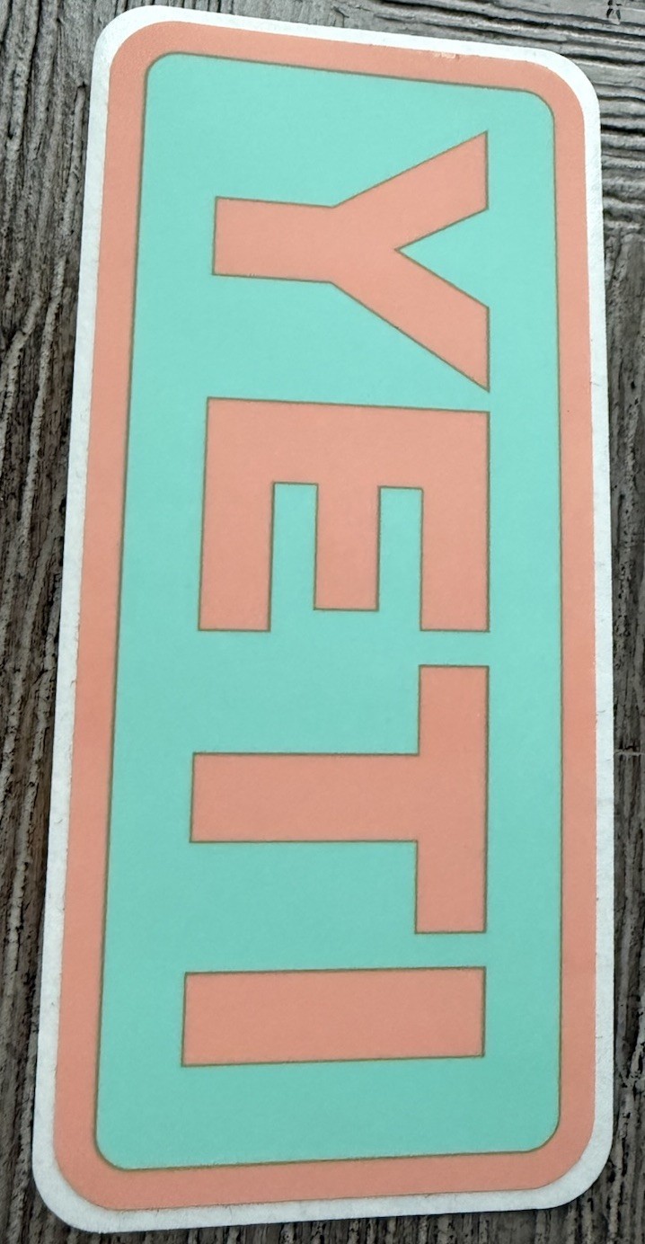 YETI AUTHENTIC STICKER – Light Teal and Peach Decal Vinyl 4 Inches WoW VISIT NeW