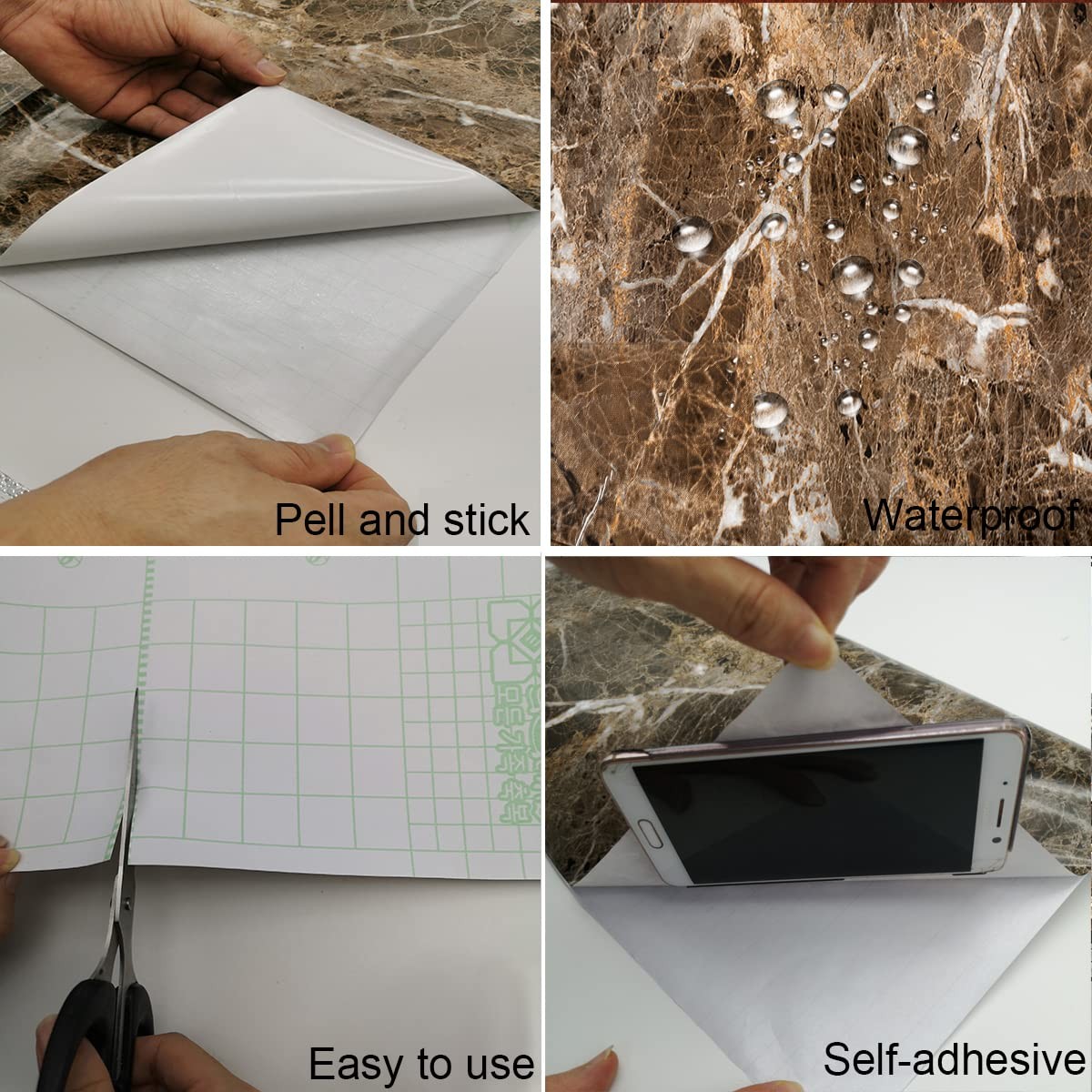 48x197inch Extra Wide Glossy Brown Marble Wallpaper Peel Stick Matte Thick Wa…