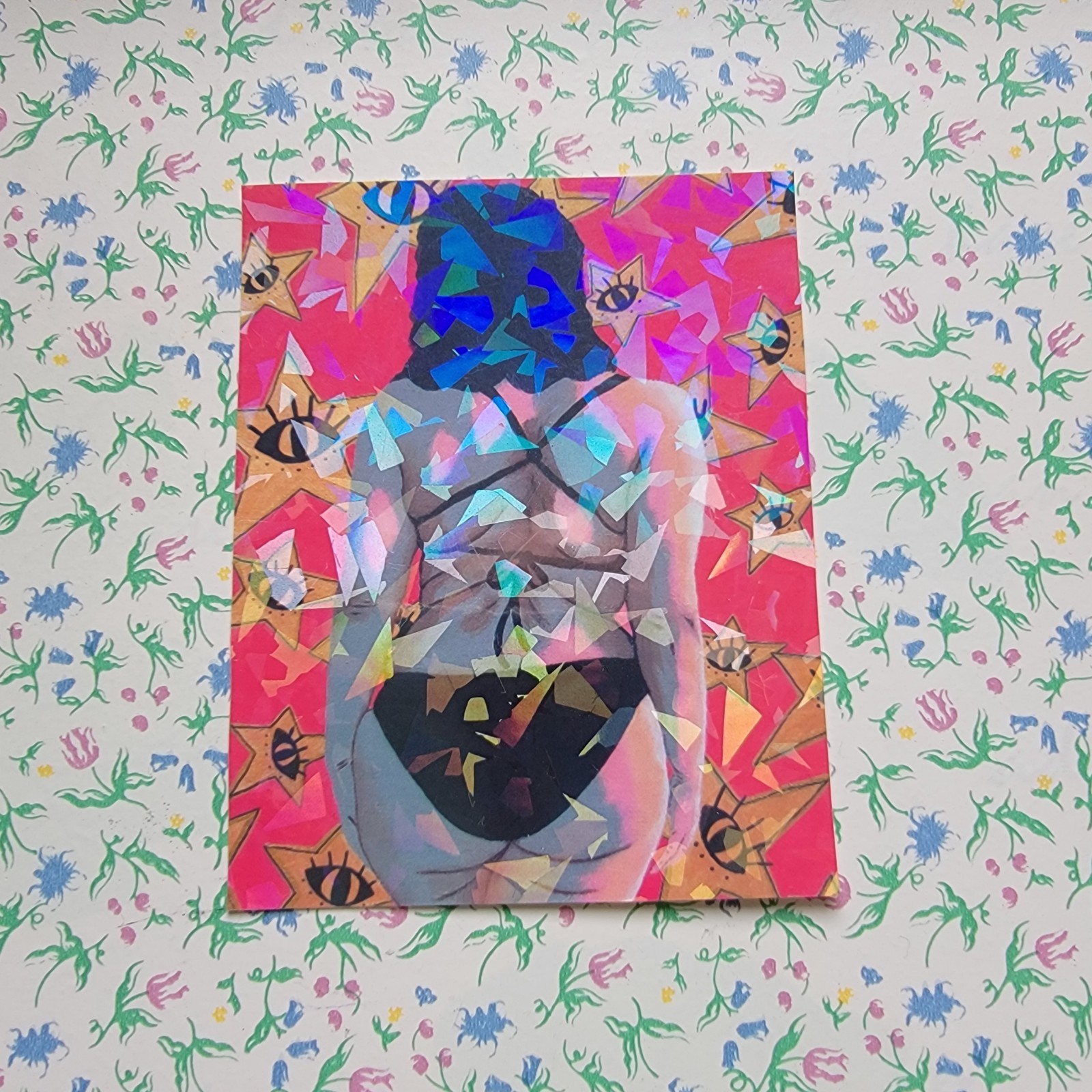 Curvy Woman Holographic Vinyl Sticker, Pink and Yellow Art Sticker