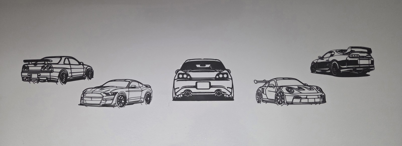 Black White 3D Printed Car Set of 5 to glue on Wall – Glue not included