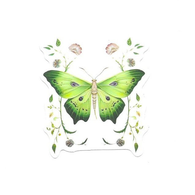 Lime Floral Swallowtail Moth Vinyl Sticker Vintage Butterfly Insect Journal Art
