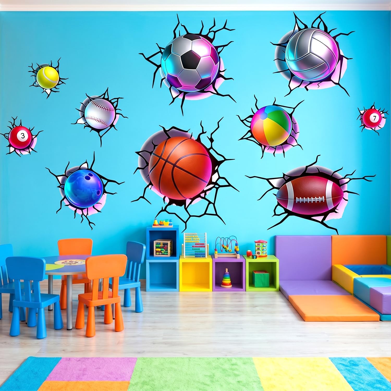 3D Sports Realistic Cracked Wall Decor Art Decals, 10 PCS
