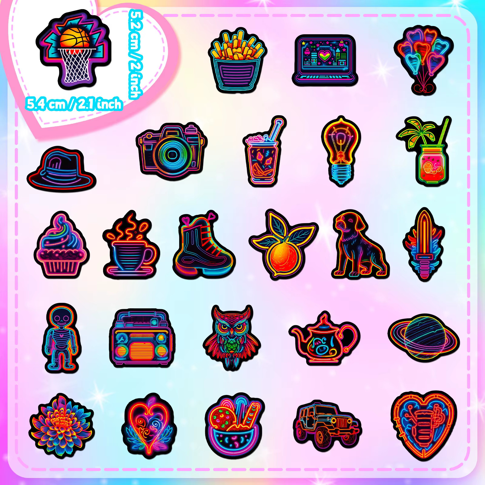 10 pc Fun Neon Light Sticker Set Collectible Stickers ST16