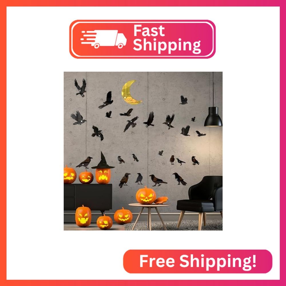Acrylic Halloween Wall Stickers Moon Crow Wall Stickers Decor Removable Mirror A