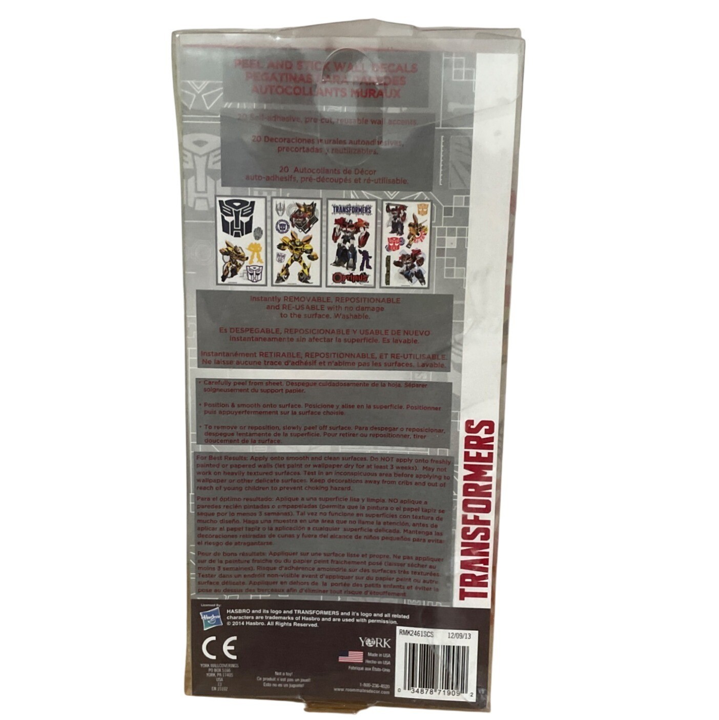 Hasbro Transformers Peel Stick Wall Decals 20 Self-Adhesive Removable Reusable