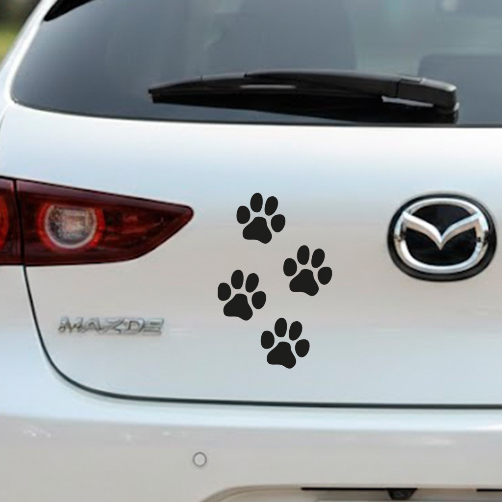 Pack Dog Paw Stickers White 3.5" Wide Decals Heartbeat Love Footprints Vinyl