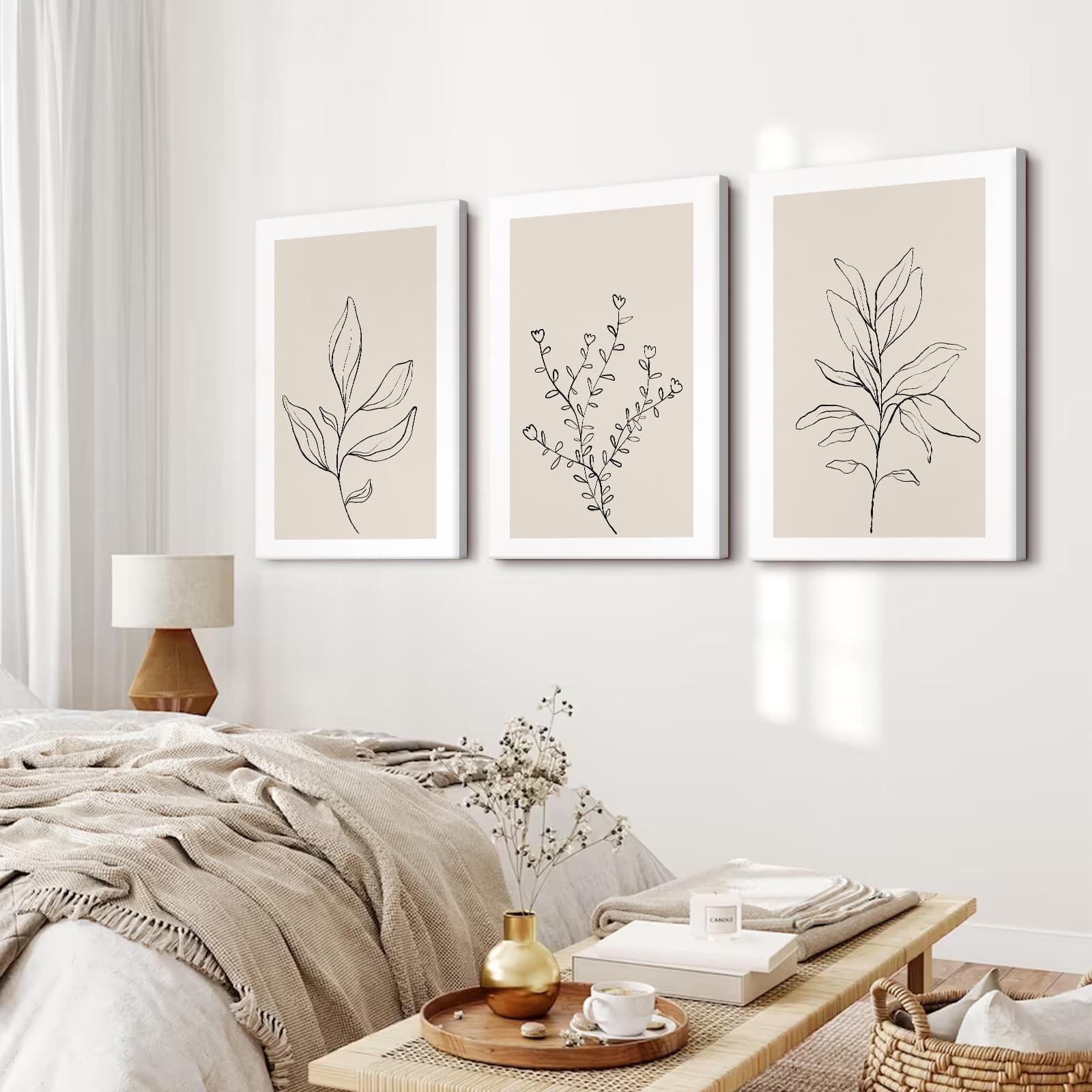 Botanical Wall Art Decor Neutral Wall Decor Boho Beige Canvas Wall Art Botani…
