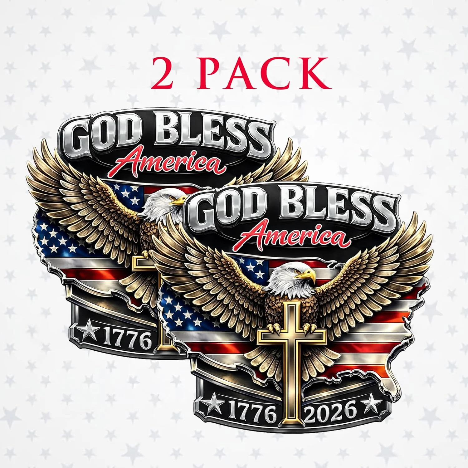 2pcs God Bless America 250th Anniversary USA Car Decal Sticker, Patriotic Bald E
