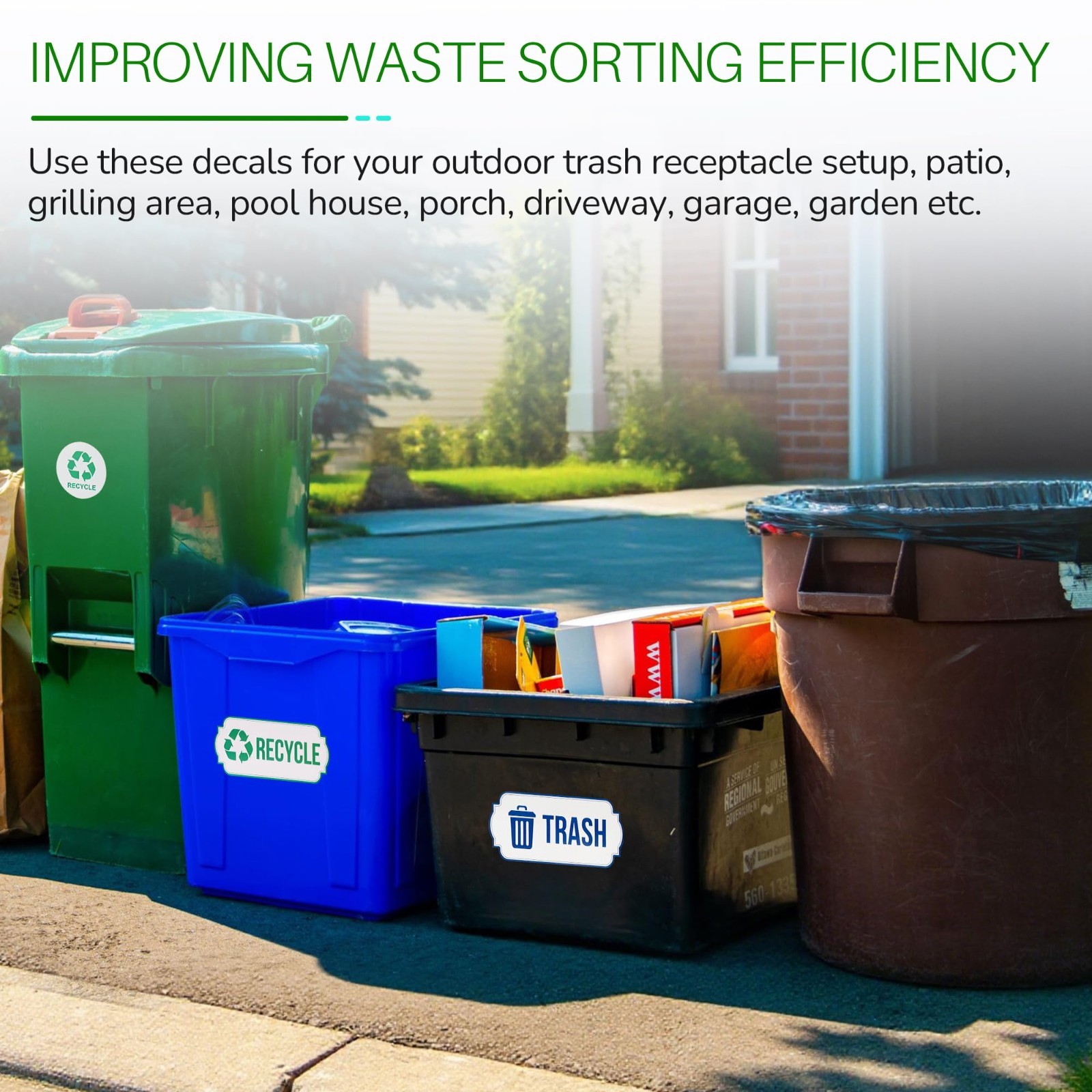 40 Waterproof Trash & Recycle Stickers for Outdoor Bins – Garbage Sorting Decals