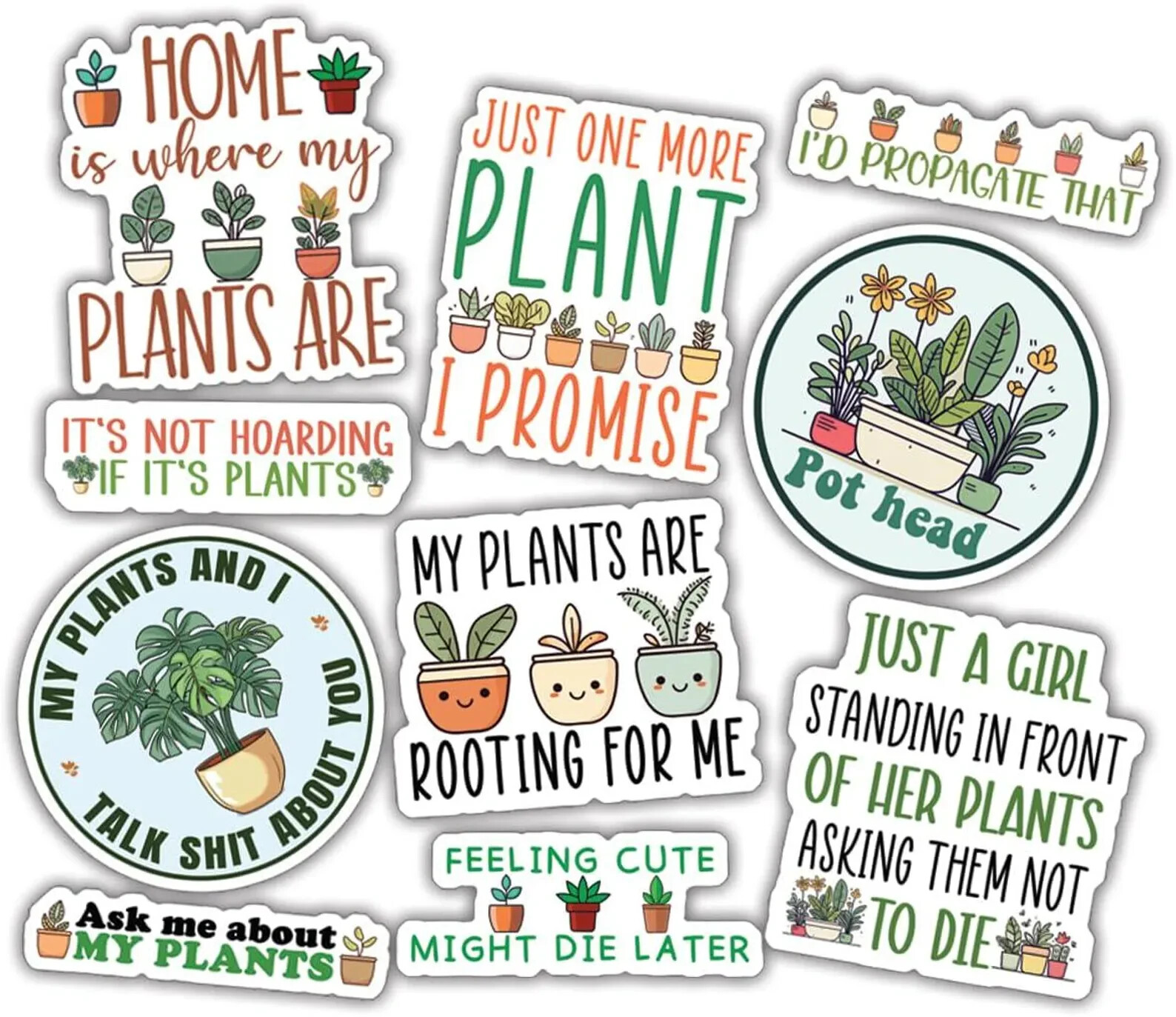 10pcs Plant Stickers Garden Botanical Plant Pot Gardener Lover Multiple Design