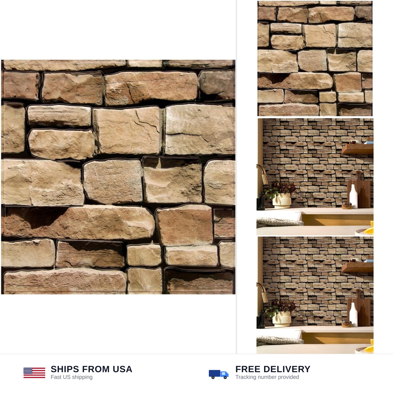 3D Peel and Stick Faux Stone Wall Panels 11.8" x 11.8" 10-Pack, Stone-Look Wa…