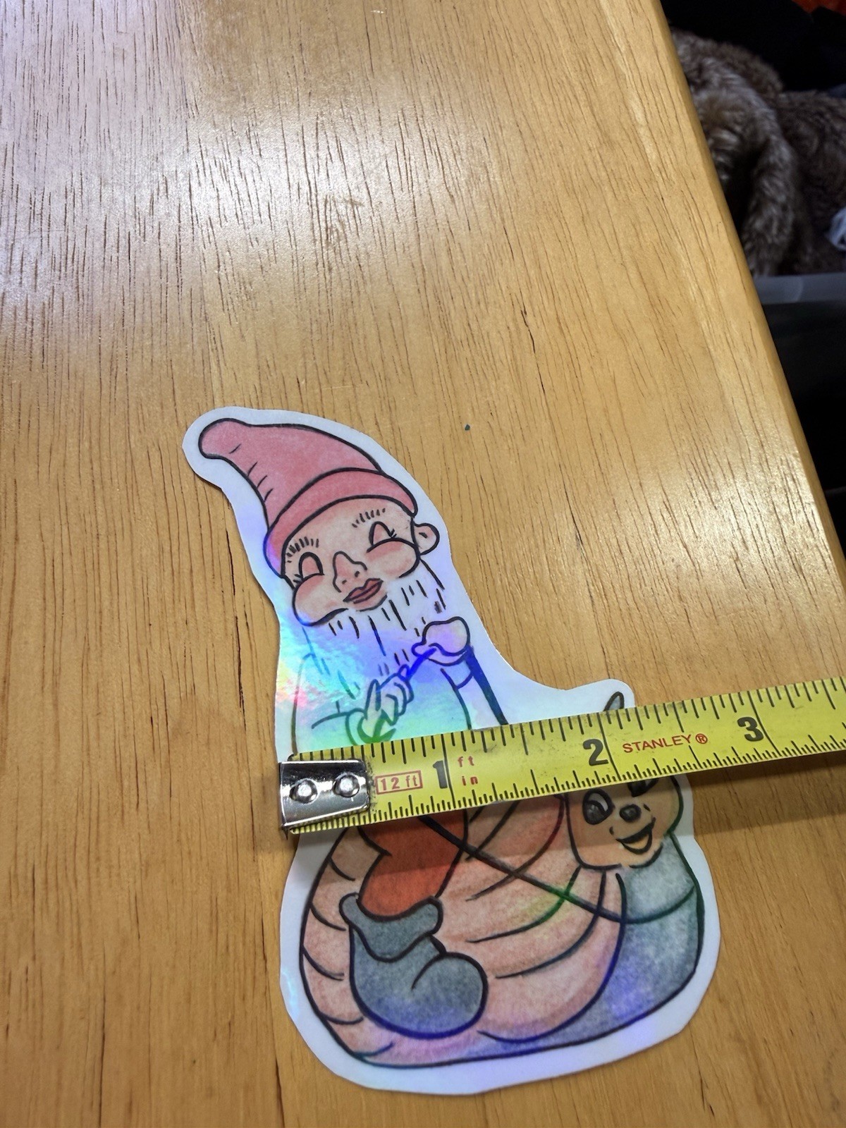 Vintage inspired garden gnome riding pet snail art sticker decal whimsical