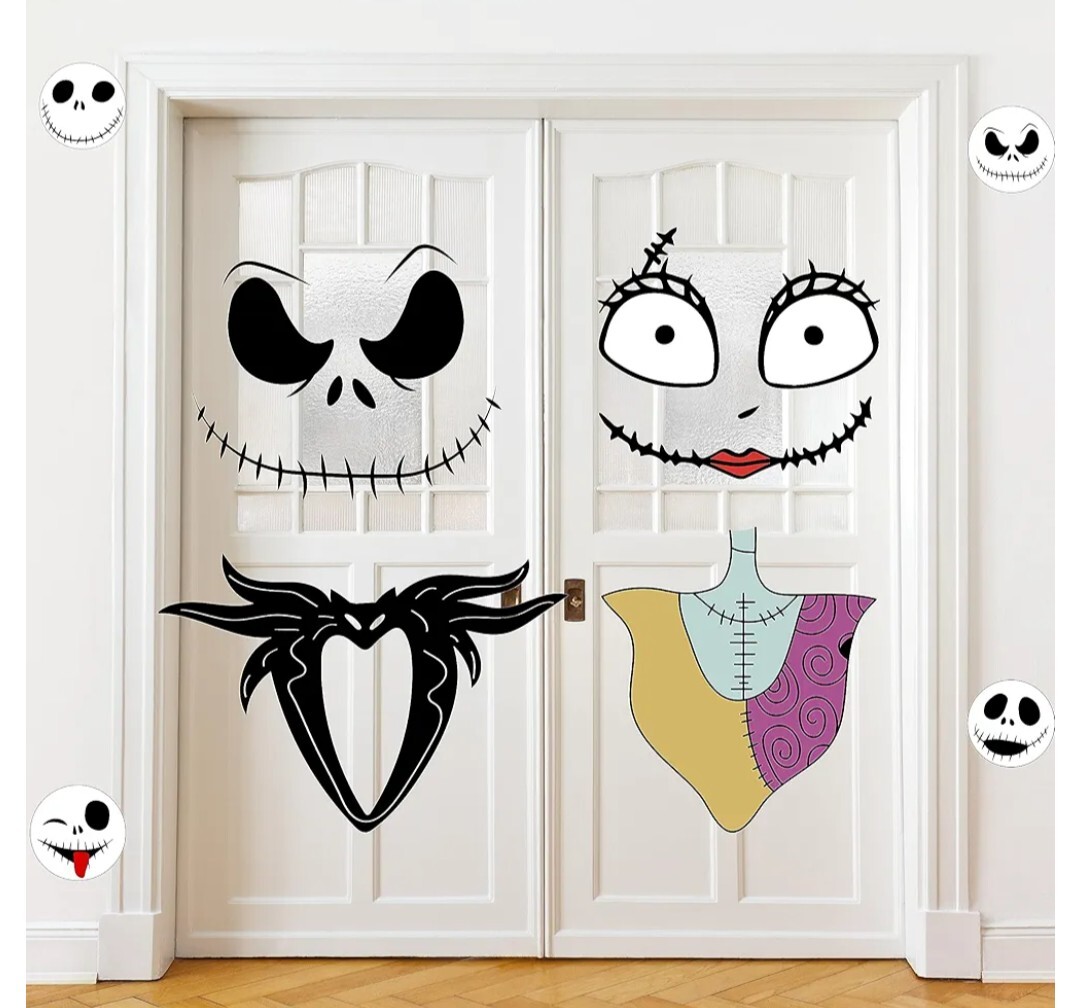 4 Sheets Halloween Door Stickers Decor Halloween Jack Skellington Door..LOWEST $