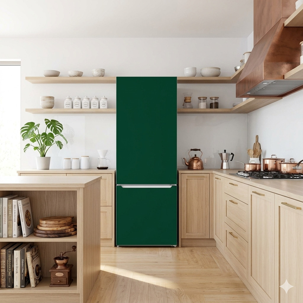 Elegant Green Solid Color Refrigerator Vinyl Skin Cover