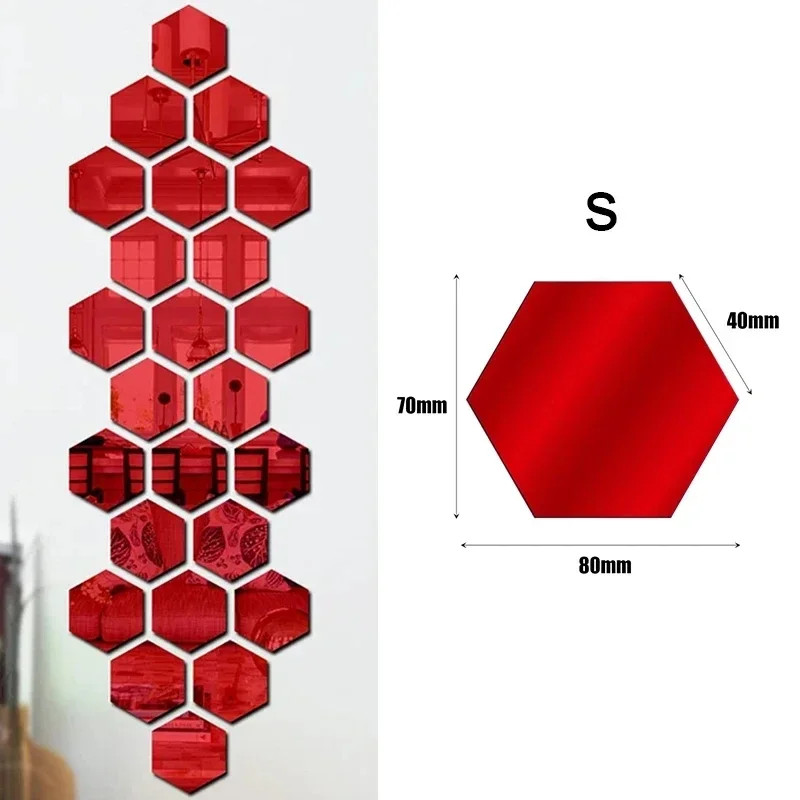 100/1pcs Hexagonal Acrylic Mirror Wall Sticker Mini Mirror Solid Paster