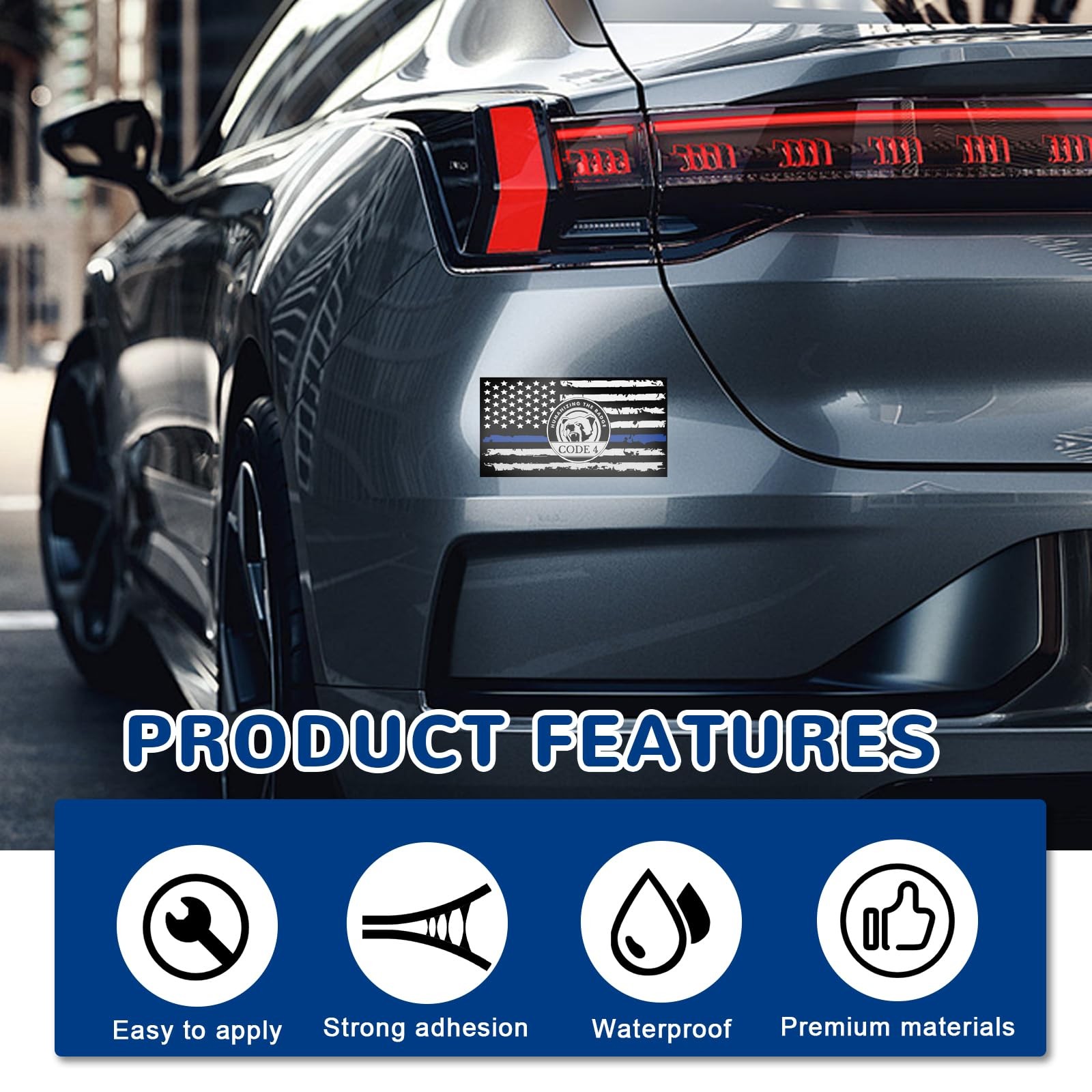4Pcs Thin Blue Line American Flag Vinyl Car Decal Reflective Sticker