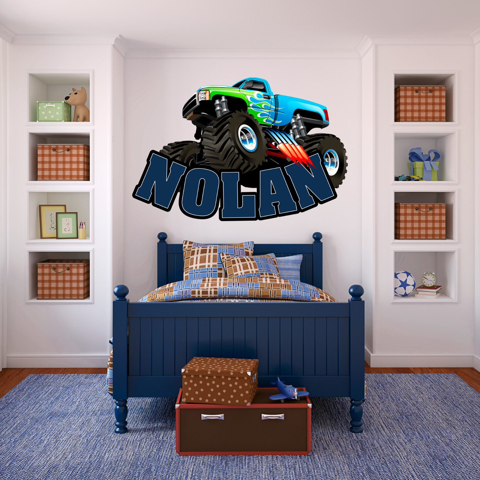 Personalized Monster Truck Name Wall Decal Sticker for Boy-Custom Room Decor Art