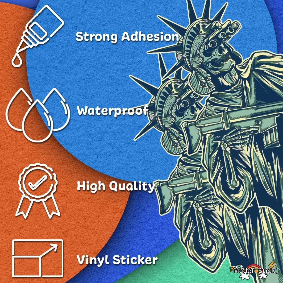Statue of Liberty Skull Tactical Rifle Patriotic Military 2-Pack Decal 5.5"x5"