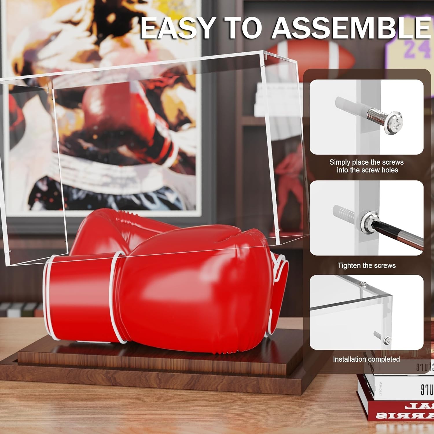 Acrylic Display Case for Boxing Gloves & Sports Memorabilia – Wood Base, Gift Id